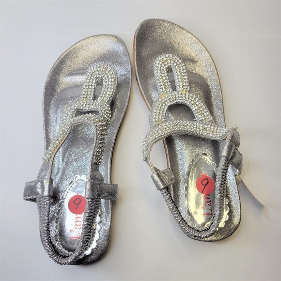 SIZE 9 Silver Sparkly Womens Sandals Adjustable Strap Toe Post Holiday Sandals - Picture 1 of 10